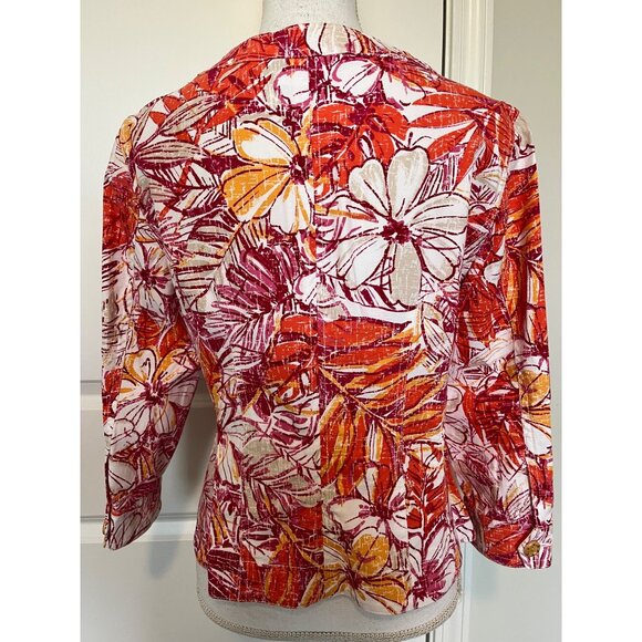 Ruby Rd Floral Beaded Jacket Womens M Multicolor Tropical Print Cotton Blend - Picture 2 of 10